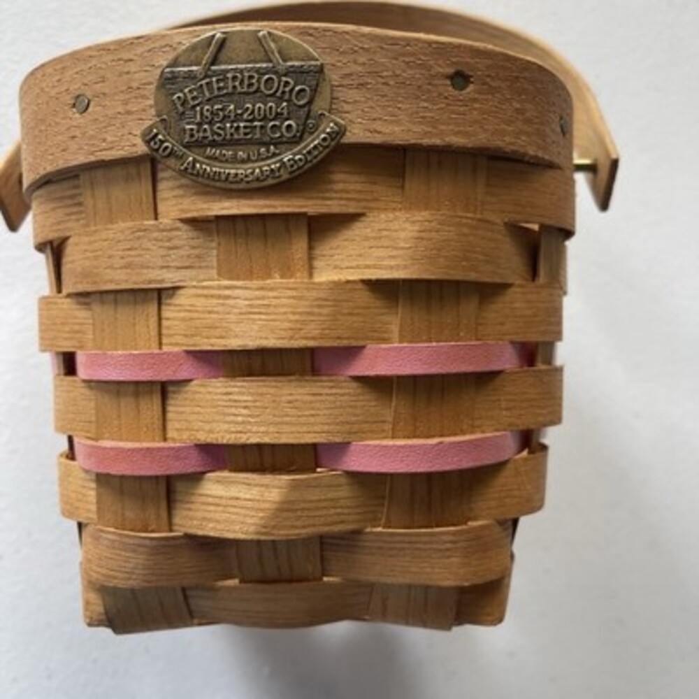 Peterboro Basket Co. 150th Anniversary Wood Hanging Basket Pink Accents